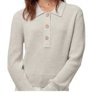 Aritzia Wilfred Wool Jeanine Collared Button Knit Sweater in Beige Grey Small